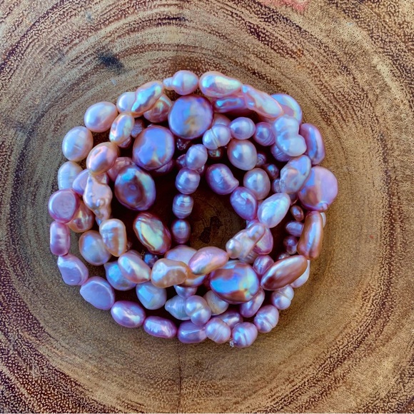 Natural Pink & Purple High Luster Cultured Freshwater Pearl Beads Bracelet Stack - Picture 4 of 11